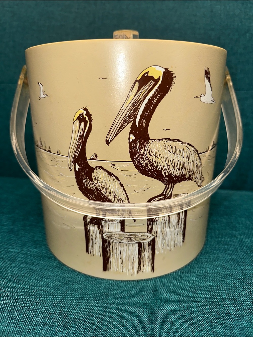 Vintage MCM Specialties Unlimited Pelican Print Ice Bucket Clean Excellent